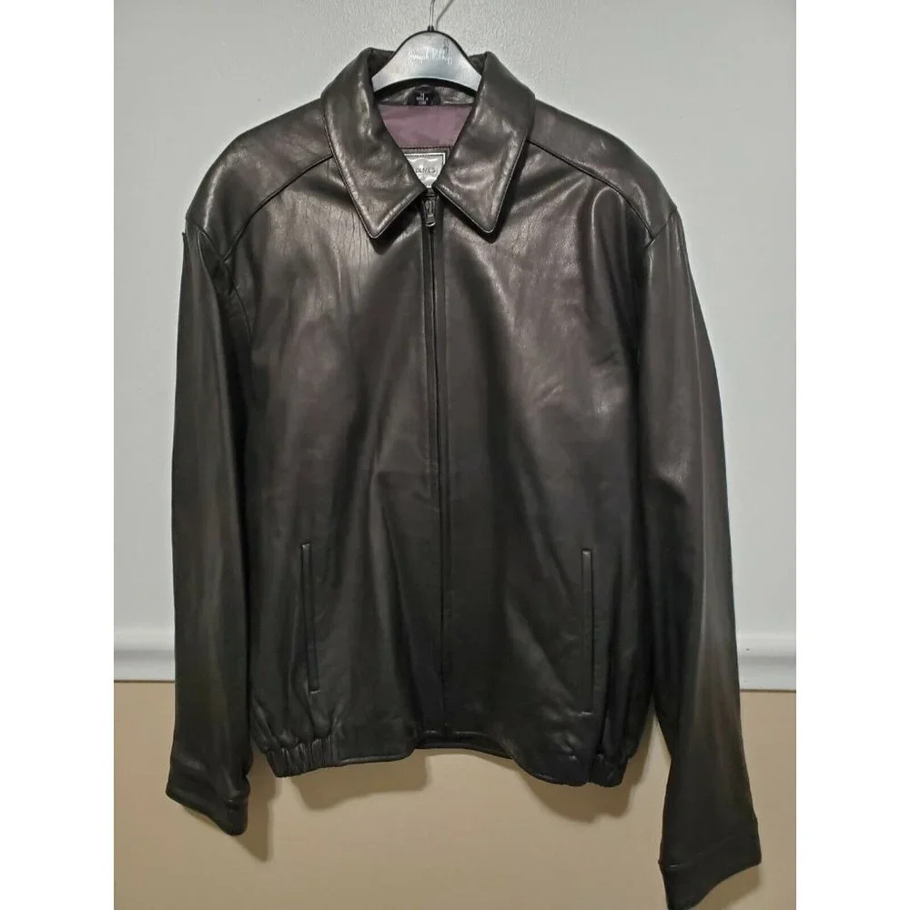 Vintage Mens Black Leather Jacket by Reilly Olmes Collection Size M As Is